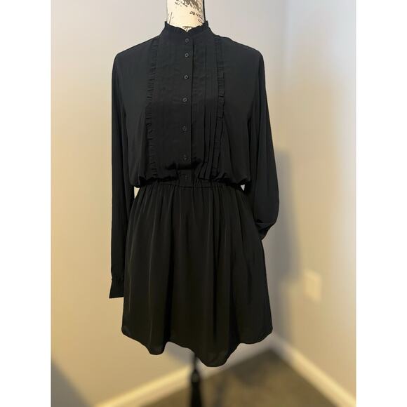 THE KOOPLES Classy Black Long Sleeve Mini Dress With Pockets And Pleated Bodice - Picture 3 of 8